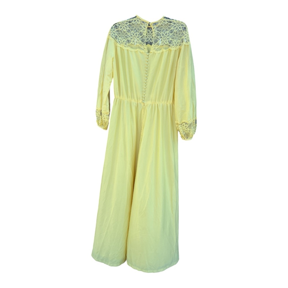 1970s Elegant Yellow Lace-Trimmed Dress